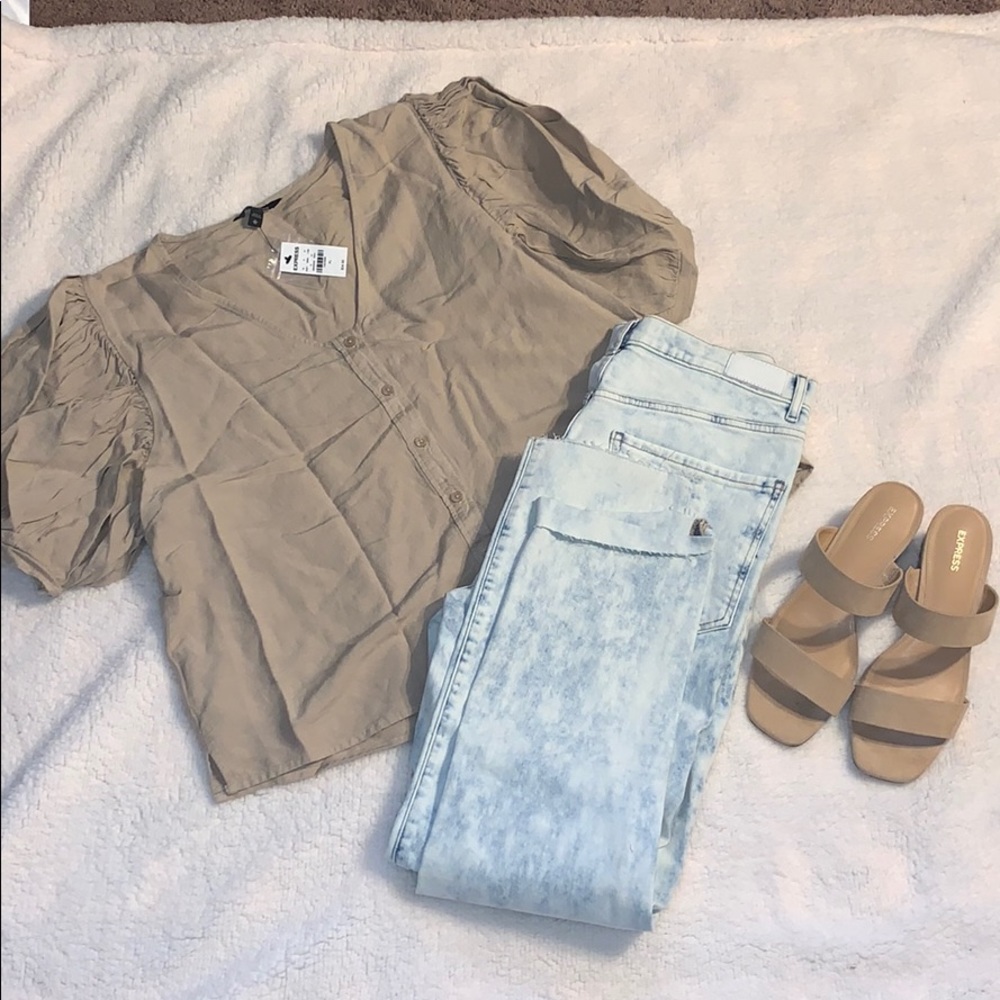 Express short sleeve tan blouse